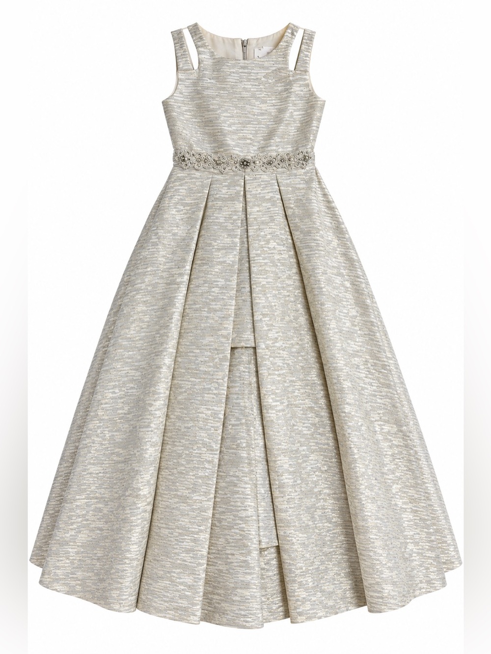 Rare Editions Girls Size 7 Champagne Silver Metallic Formal Dress